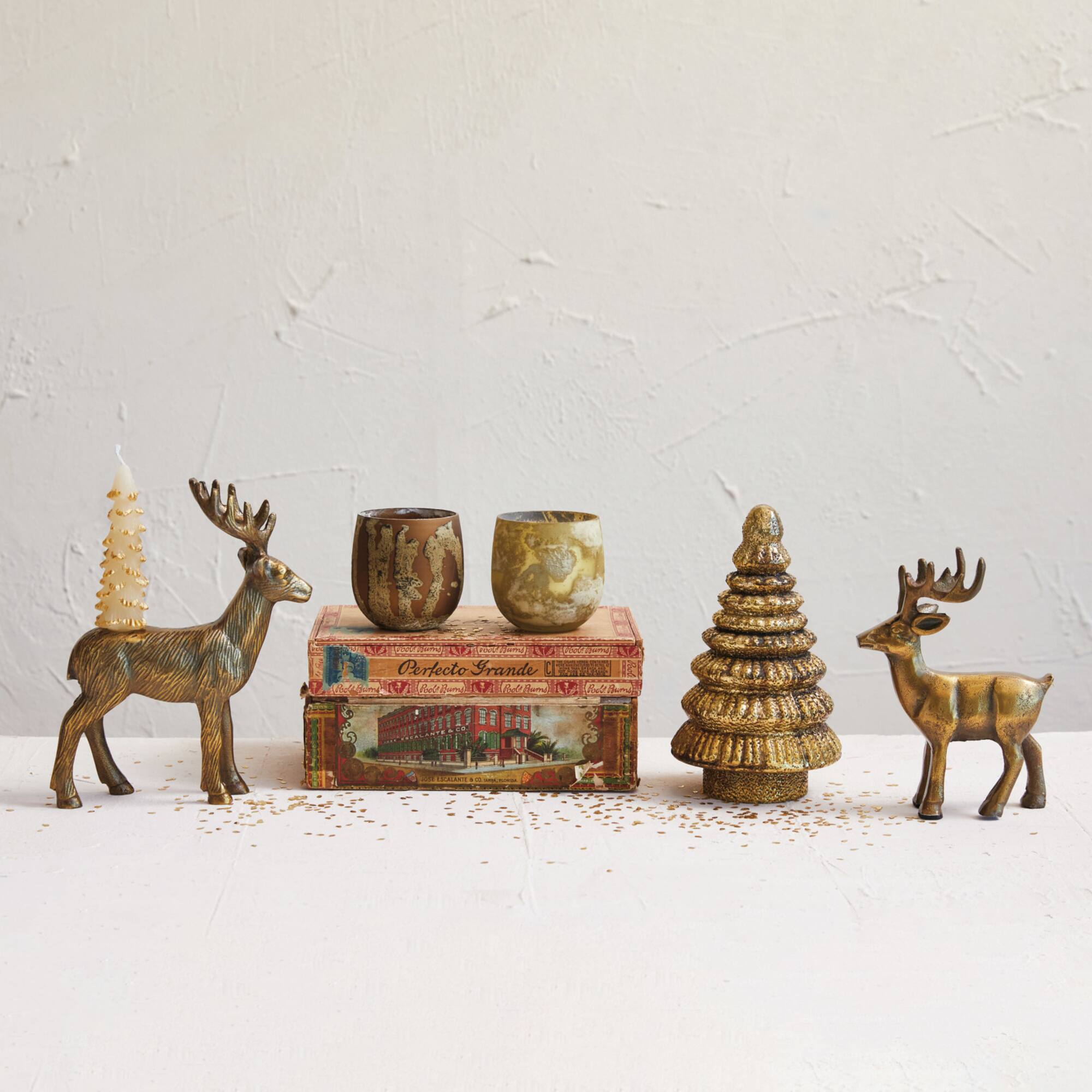 Hello Honey® 6.75" Antique Gold Finish Cast Aluminum Reindeer